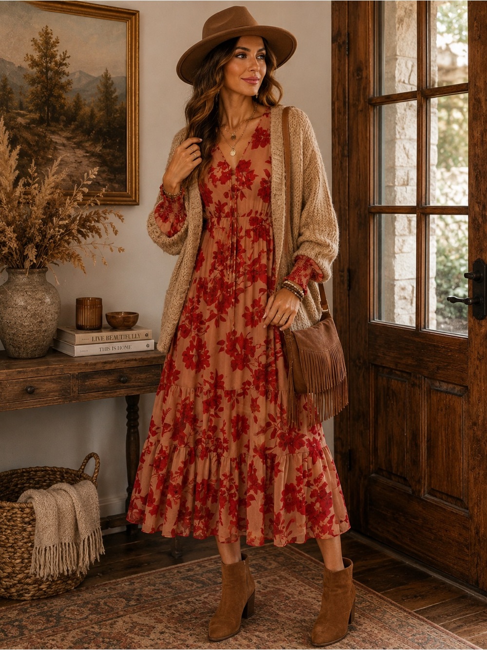 Sam Edelman Long Sleeve, Floral, Tiered Midi Dress - Fall Wardrobe Stalple - Picture 8 of 8